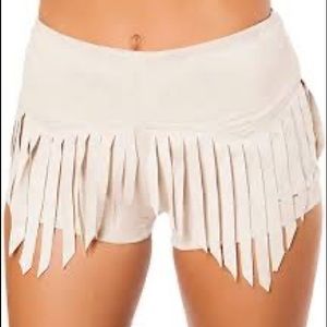 Roma Costume Faux Suede Zip back shorts with fringe detail Beige Sand